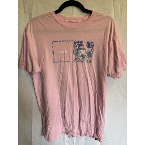 Hurley Pink Palm Tree Size Large Short Sleeve - Picture 1 of 3